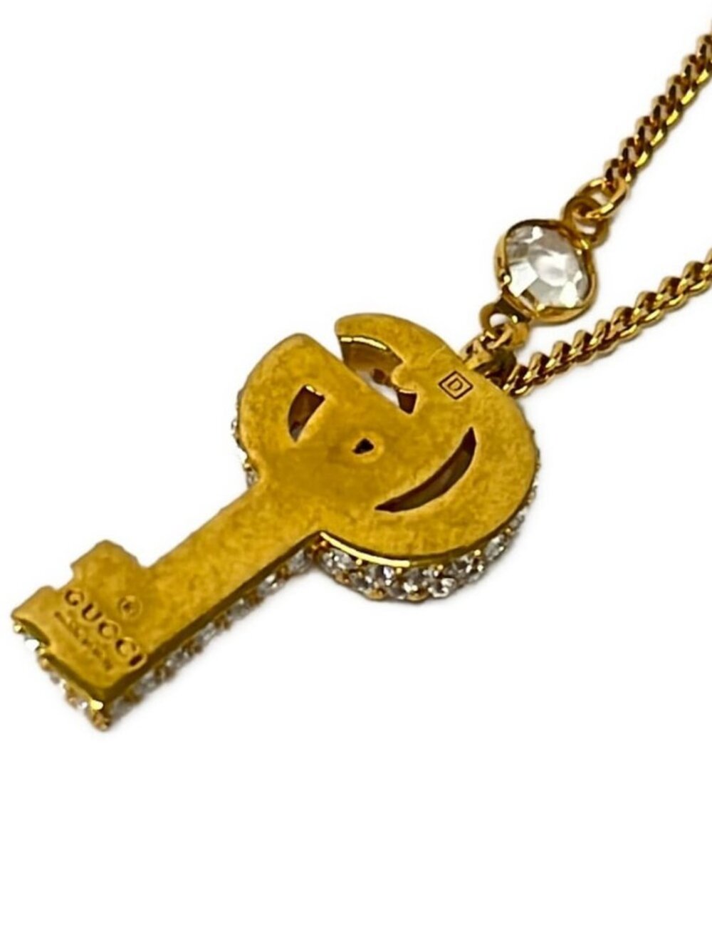 GUCCI Double G Key Necklace 645620 Gold Clear Hardware Rhinestones - Necklace - Picture 7 of 10